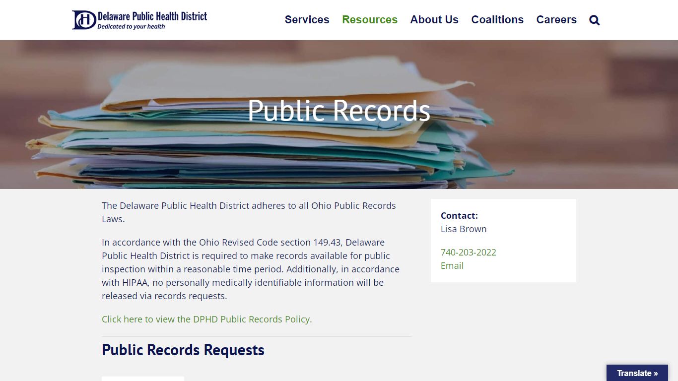 Public Records - Delaware Public Health District